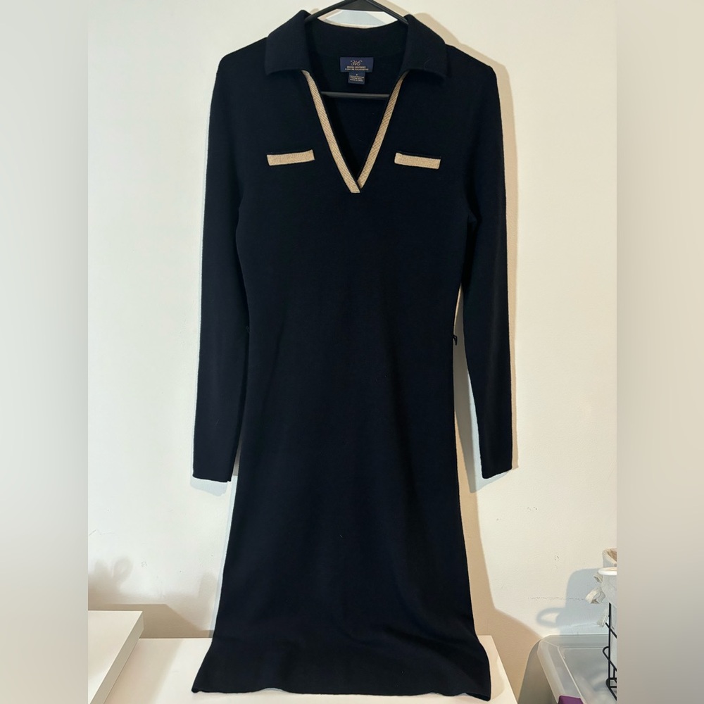 Brooks Brothers navy blue Long Sleeve Dress with Cream Accents